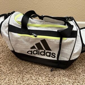Adidas Black and White Duffel Bag with Neon Accents